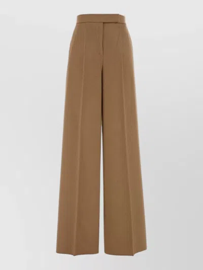 Max Mara Flannel Filato High Waist Wide Leg Pants In Nude
