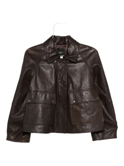 Max Mara Flap-pocket Leather Jacket In Brown