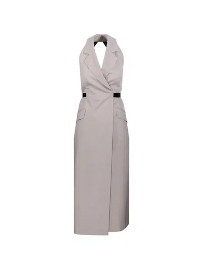 Max Mara Flap-pockets Midi Dress In Neutral