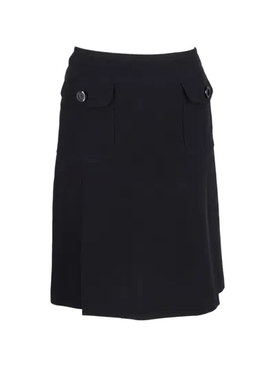 Pre-owned Max Mara Flap-pocket Midi Skirt In Black