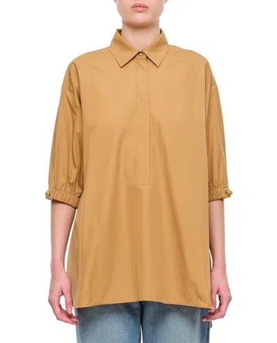 Max Mara Flared Brown Shirt With Pointed Collar In Orange