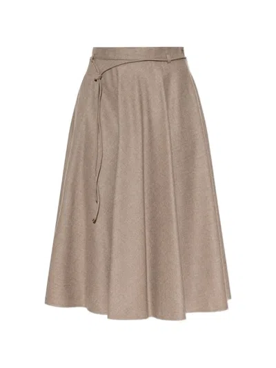 Max Mara Flared Cashmere Foule Skirt In Brown