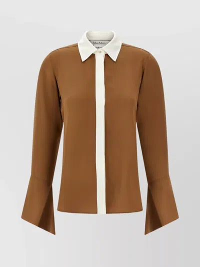 Max Mara Flared Cuffs Long Sleeves Contrast Collar Shirt In Brown