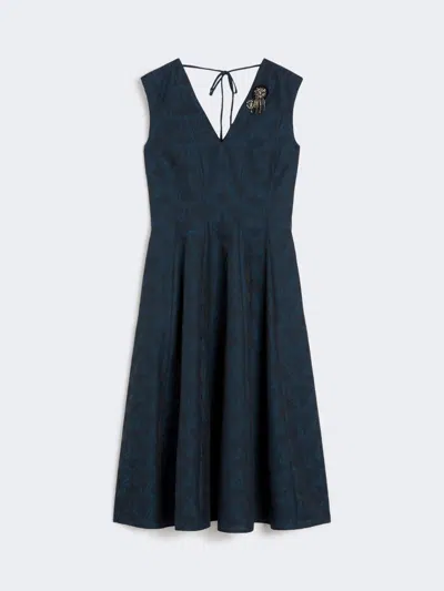 Max Mara Flared Jacquard Dress In Blue