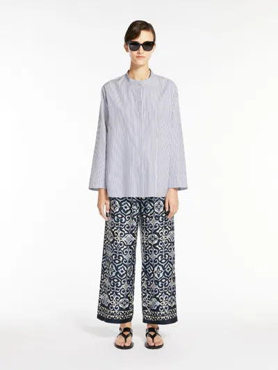 Max Mara Flared Printed Poplin Shirt In Blue