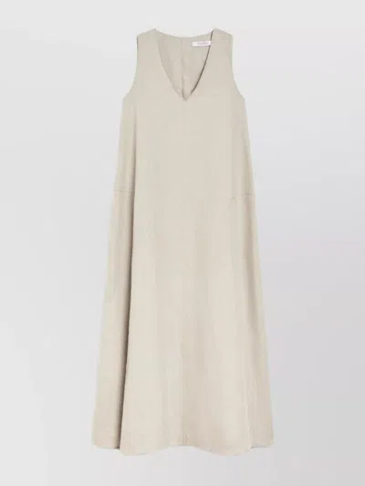 Max Mara Flared Silhouette Sleeveless V-neck Dress In Beige