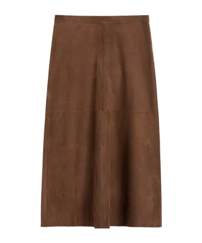 Max Mara Flared Suede Skirt In Brown