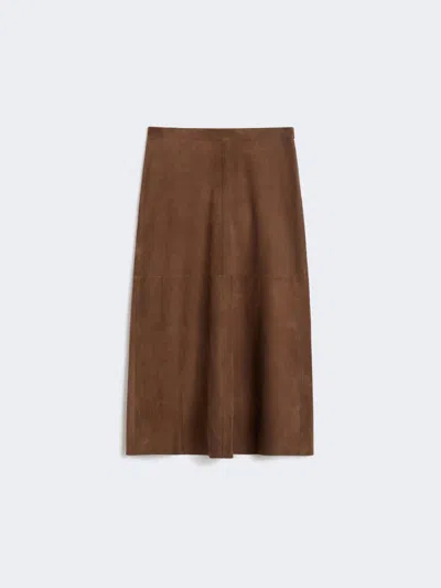 Max Mara Flared Suede Skirt In Brown