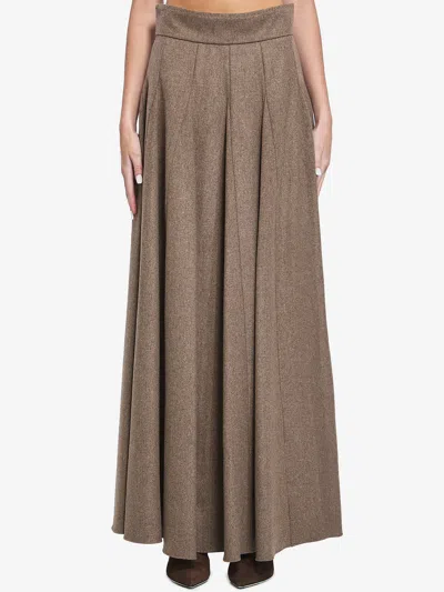 Max Mara Flared Wool Skirt In Brown