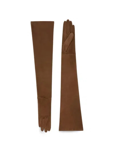 Max Mara Flare-design Long Gloves In Brown