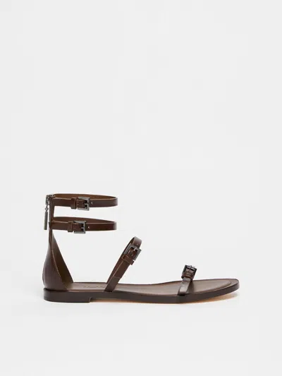 Max Mara Flat Leather Sandals In Brown