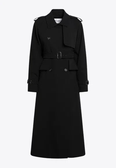 Max Mara Flavio Double-breasted Long Trench Coat In Black