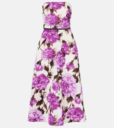Max Mara Floral Cotton-blend Faillé Midi Dress In Pink