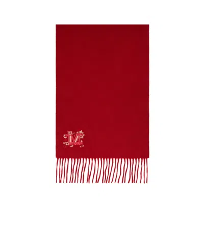 Max Mara Floral-embroidered Cashmere Stole In Red