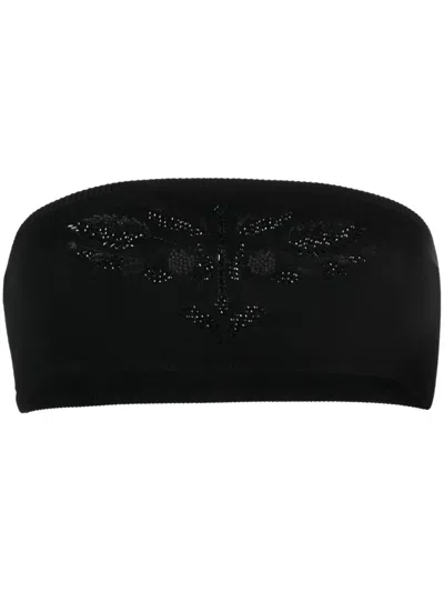 Max Mara Floral-embroidered Studded Cropped Top In Black