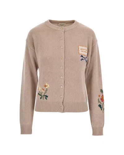 Max Mara Floral Intarsia Cotton Knit Sweater In Mandorla Intarsio Fiori E Rica
