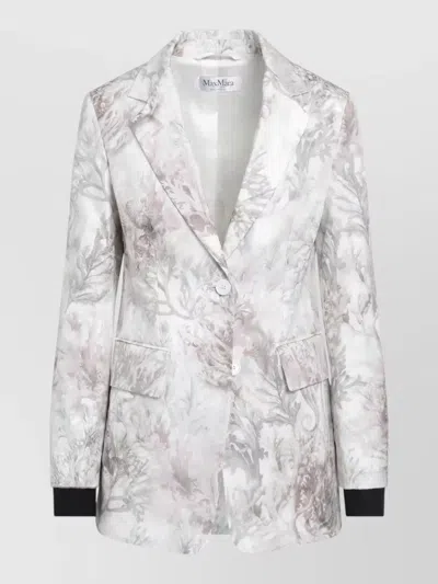 Max Mara Floral Jacket Front Pockets Long Sleeves Lapels In White