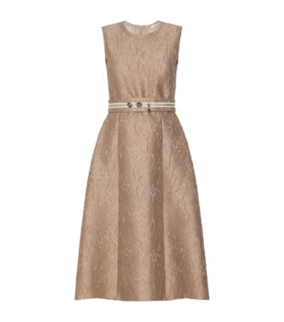 Max Mara Floral Jacquard Belted Midi Dress In Metallic