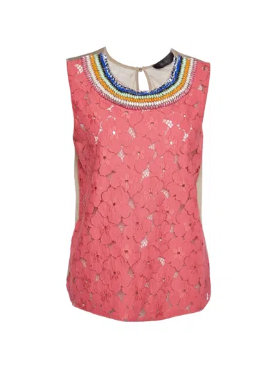 Pre-owned Max Mara Floral Lace Embellished Top In Pink