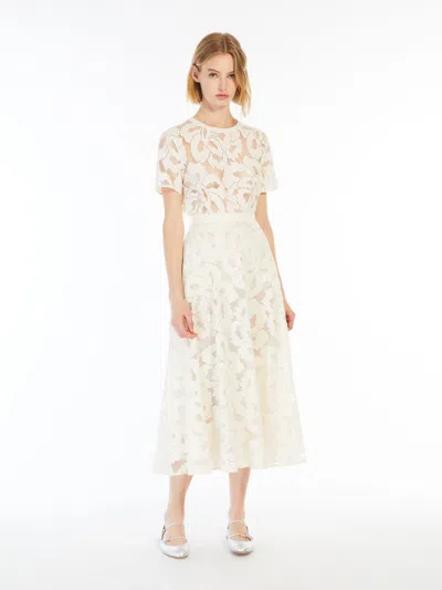 Max Mara Floral Lace Skirt In White