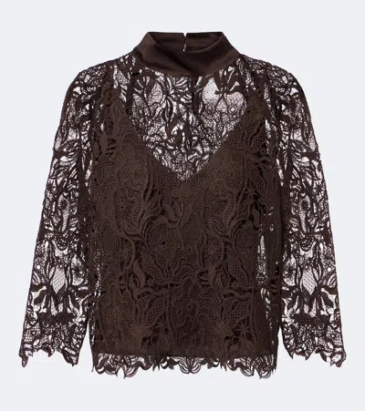Max Mara Floral Lace Top In Brown