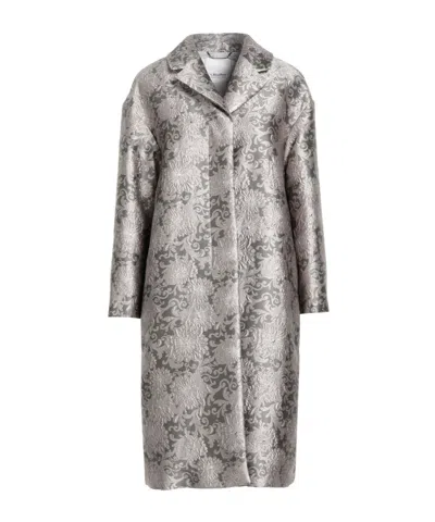 Max Mara Floral Long Coat In Gray
