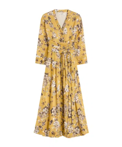 Max Mara Floral Midi Dress In Yellow