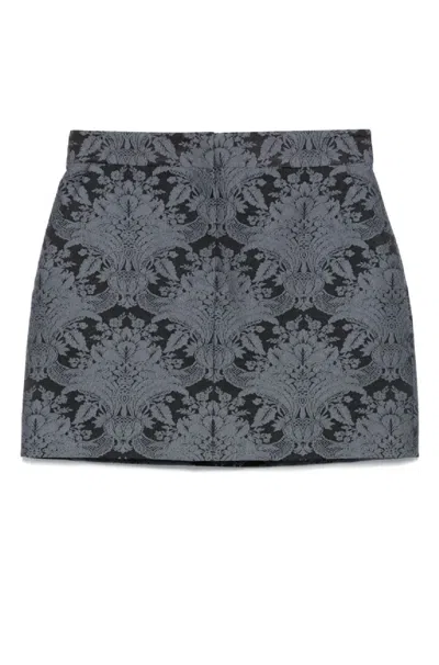 Max Mara Floral Mini Skirt Crafted From Virgin Wool In Grey