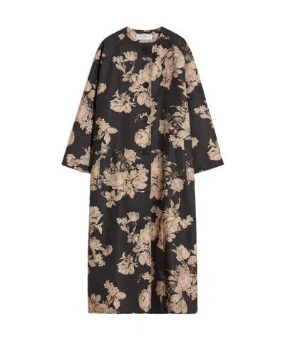 Max Mara Floral Pattern Coat In Black