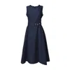 Max Mara Floral Pattern Midi Dress With Matching Belt In Blue