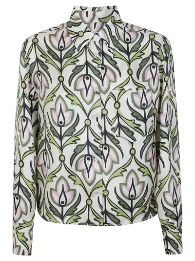Max Mara Floral Pattern Silk Shirt With Classic Collar In Multi