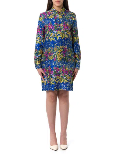 Max Mara Floral Patterned Long-sleeved Dress In Multicolor