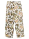 Max Mara Floral Patterned Yellow Silk Trousers In Green
