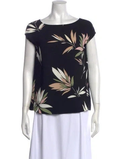 Pre-owned Max Mara Floral Print Bateau Neckline Top In Blue