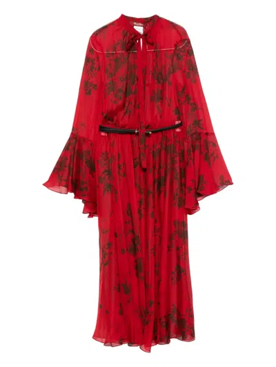 Max Mara Floral-print Belted Midi Dress In Red