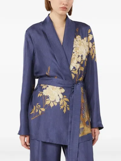 Max Mara Floral-print Belted Tunic In Blue