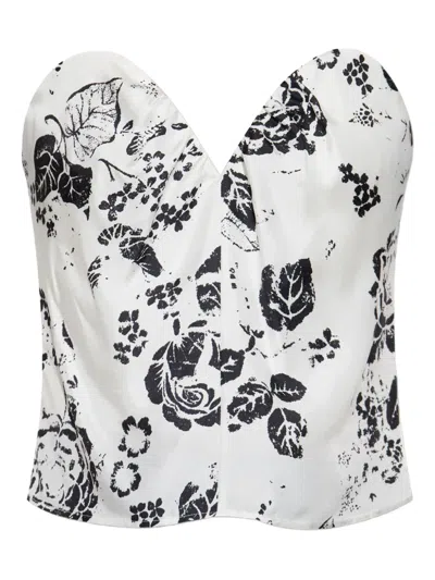 Max Mara Floral-print Bustier Top In White