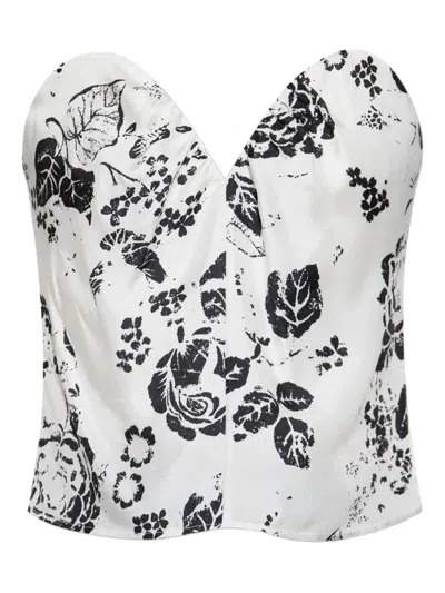 Max Mara Floral Print Bustier Top In White