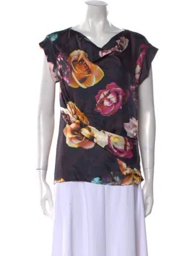Pre-owned Max Mara Floral Print Cowl Neck Blouse In Black