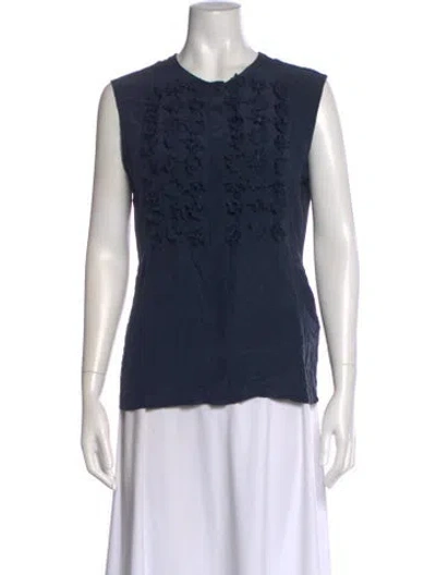 Pre-owned Max Mara Floral Print Crew Neck Blouse In Blue