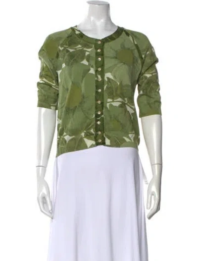 Pre-owned Max Mara Floral Print Crew Neck Sweater In Green
