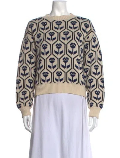 Pre-owned Max Mara Floral Print Crew Neck Sweater In Neutrals