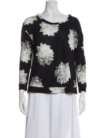 Pre-owned Max Mara Floral Print Crew Neck Top In Black