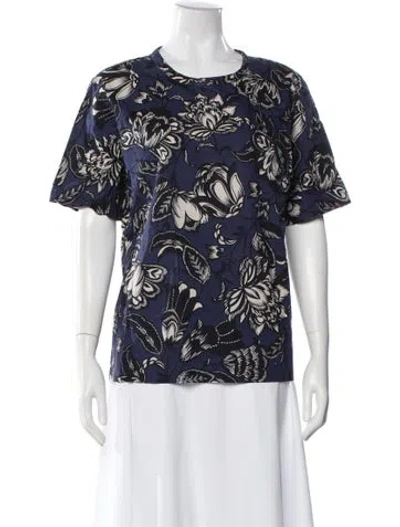 Pre-owned Max Mara Floral Print Crew Neck Top In Blue