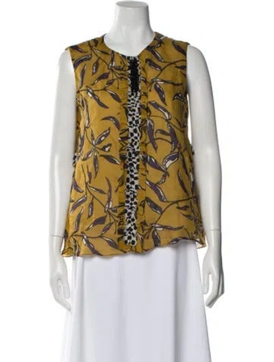Pre-owned Max Mara Floral Print Crew Neck Top In Blue