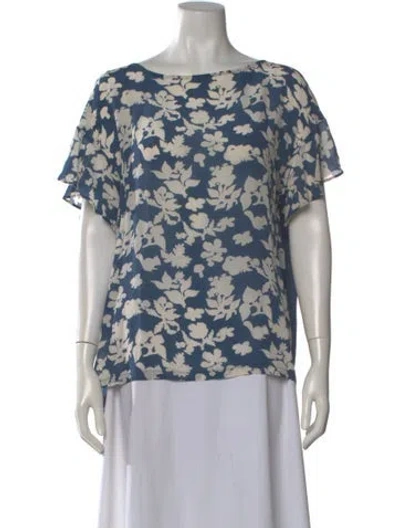 Pre-owned Max Mara Floral Print Crew Neck Top In Blue