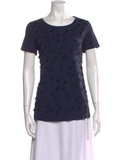 Pre-owned Max Mara Floral Print Crew Neck T-shirt In Blue