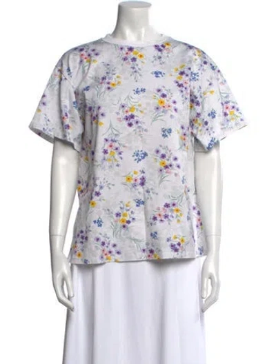 Pre-owned Max Mara Floral Print Crew Neck T-shirt In White