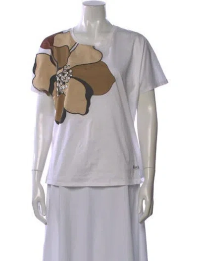Pre-owned Max Mara Floral Print Crew Neck T-shirt In White
