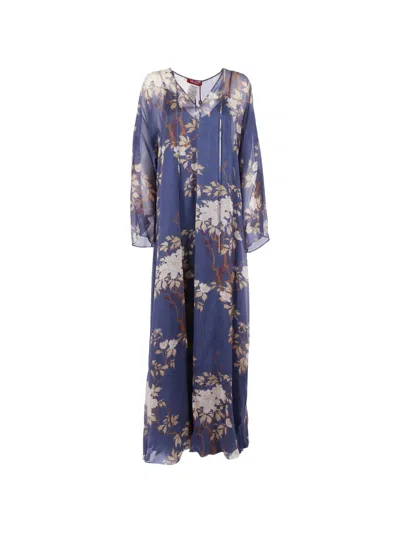 Max Mara Floral Print Dress In Blue